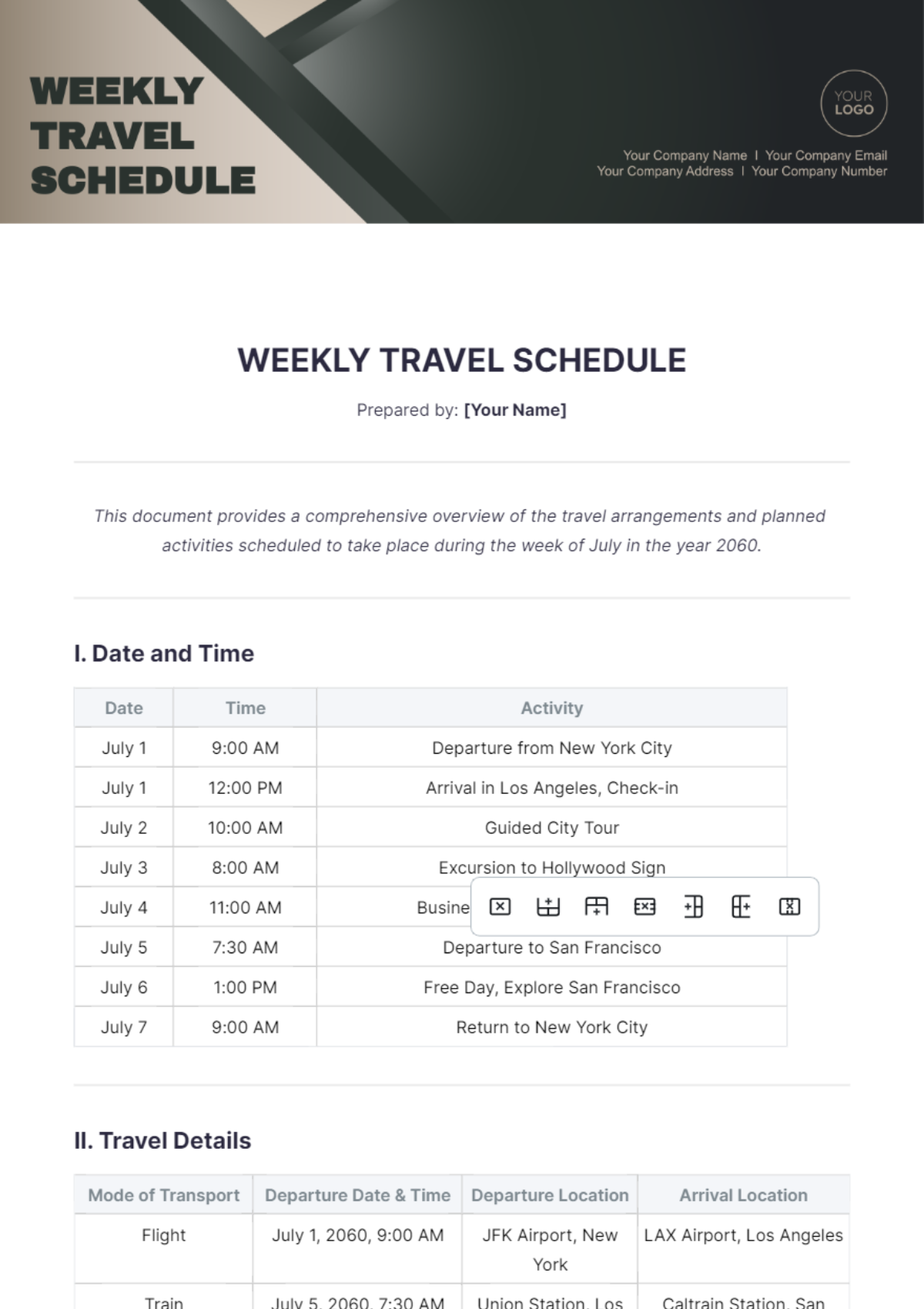 Weekly Travel Schedule Template - Edit Online & Download