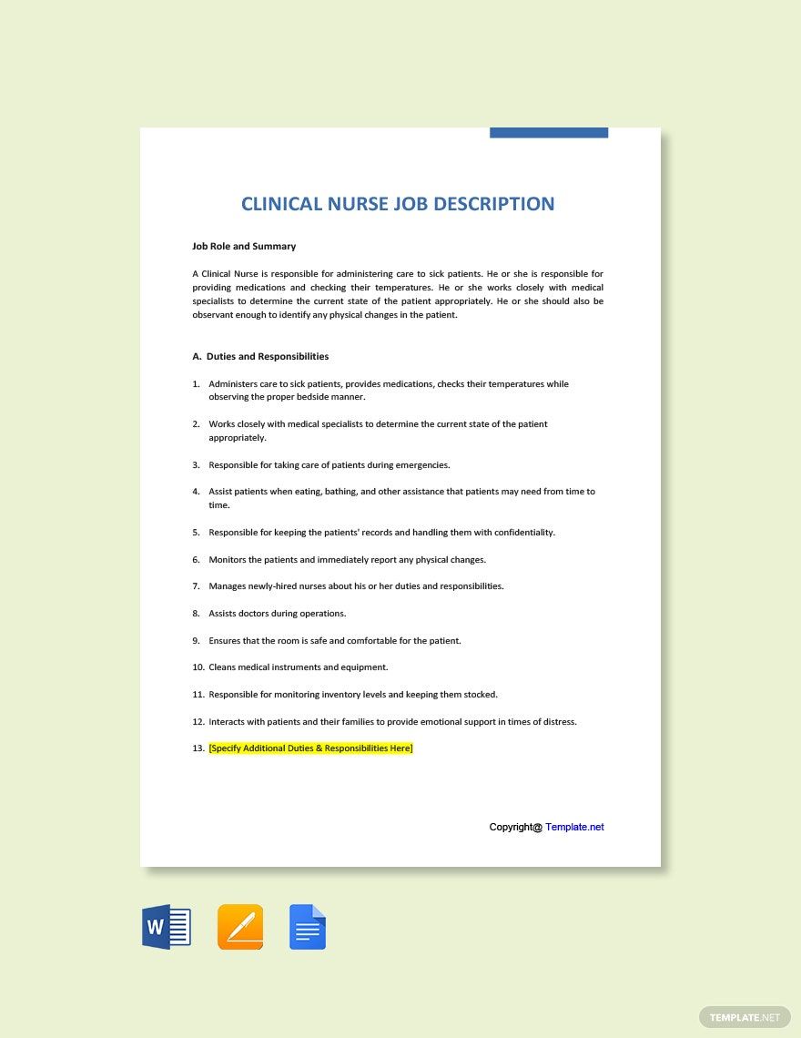 Clinical Nurse Job Description Template