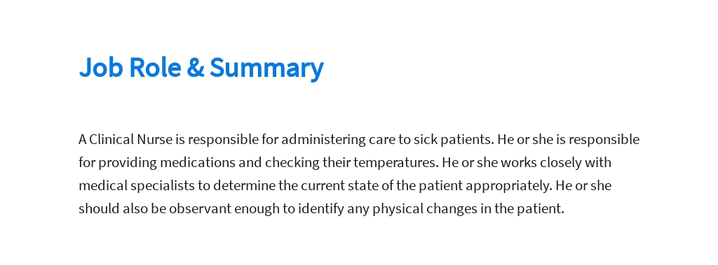 Clinical Nurse Job Description Template [Free PDF] - Google Docs, Word