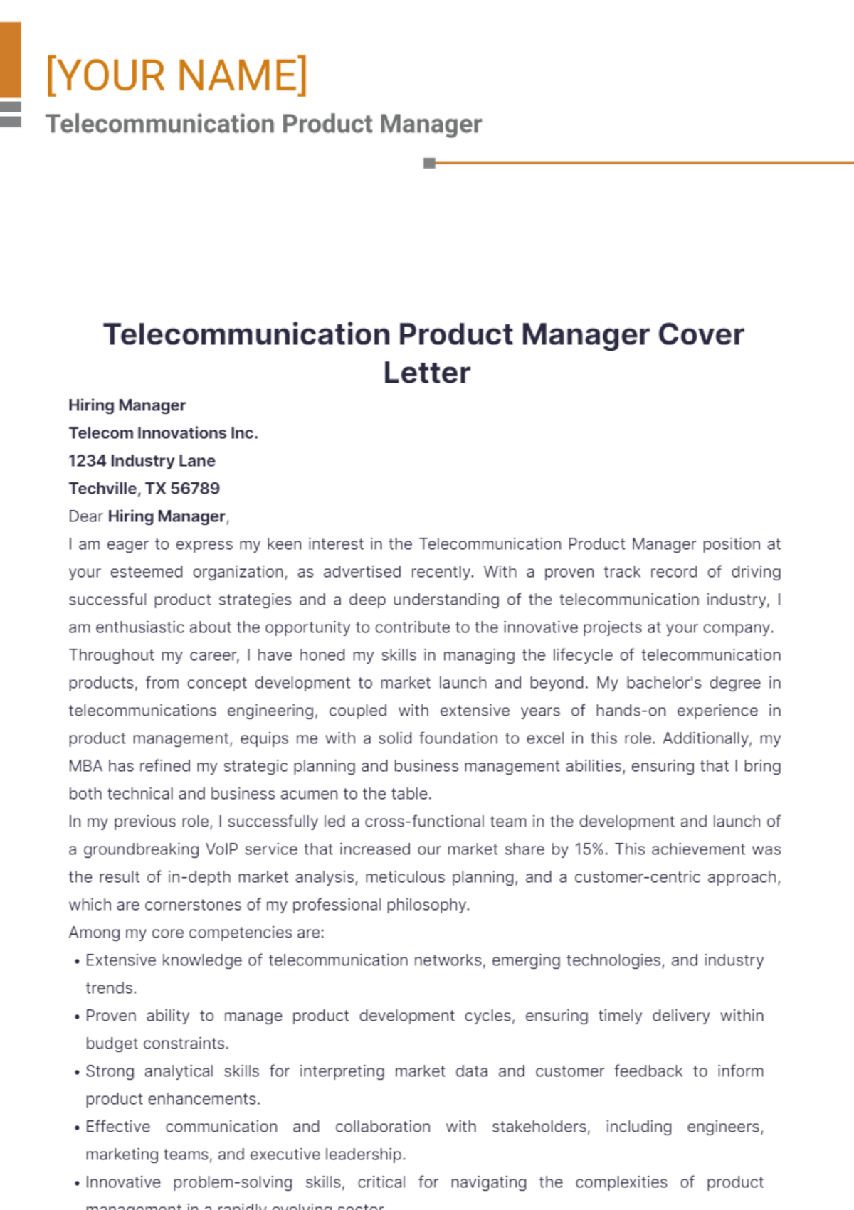 perfect telecommunication cover letter