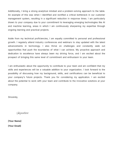 Free Web Developer Cover Letter For Part Time Job to Edit Online