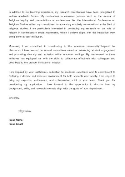 Free Religious Studies Academic Cover Letter to Edit Online