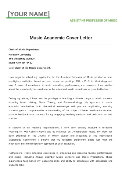 Free Music Academic Cover Letter to Edit Online