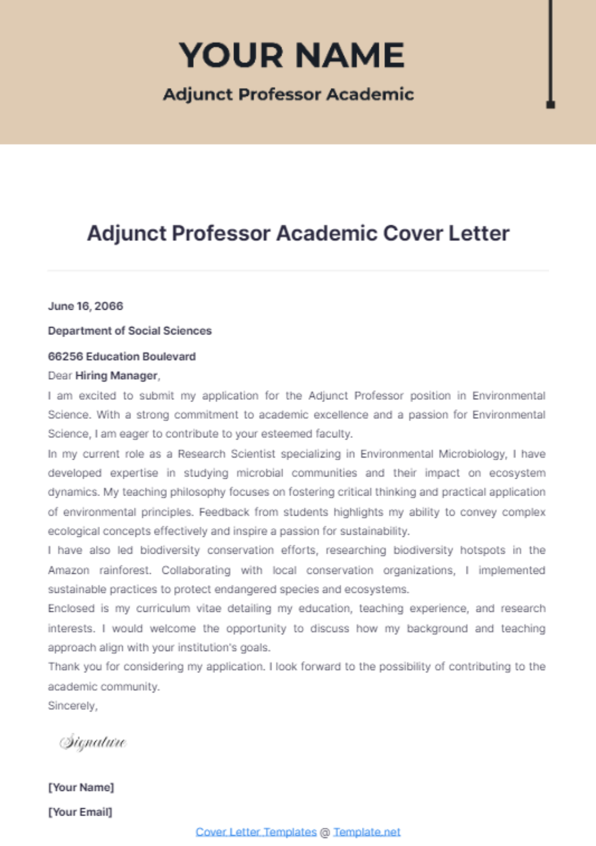 Adjunct Professor Academic Cover Letter