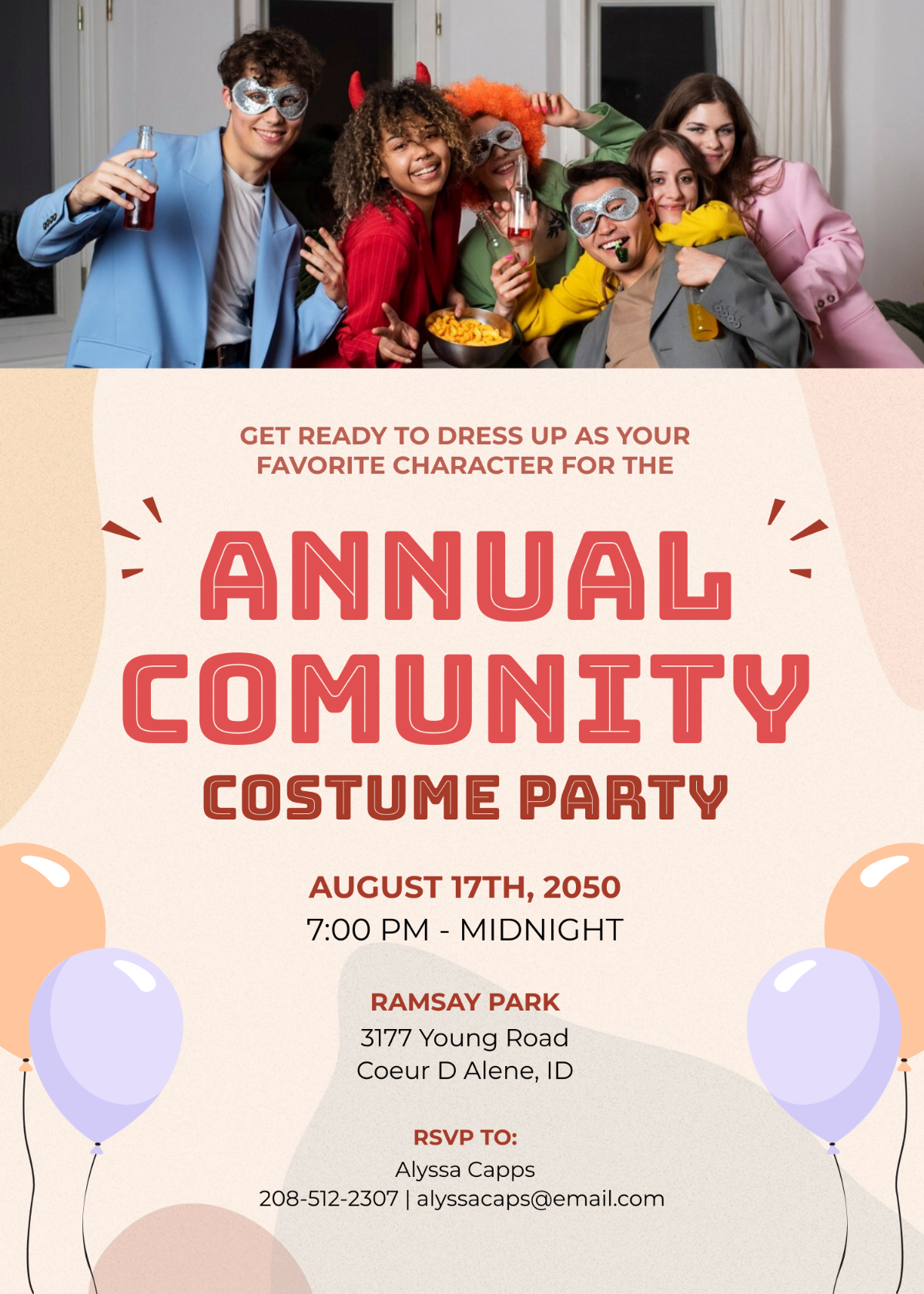 Costume Party Invitation with Photo