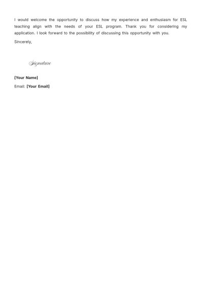 Free ESL Teacher Cover Letter For Part Time Job to Edit Online