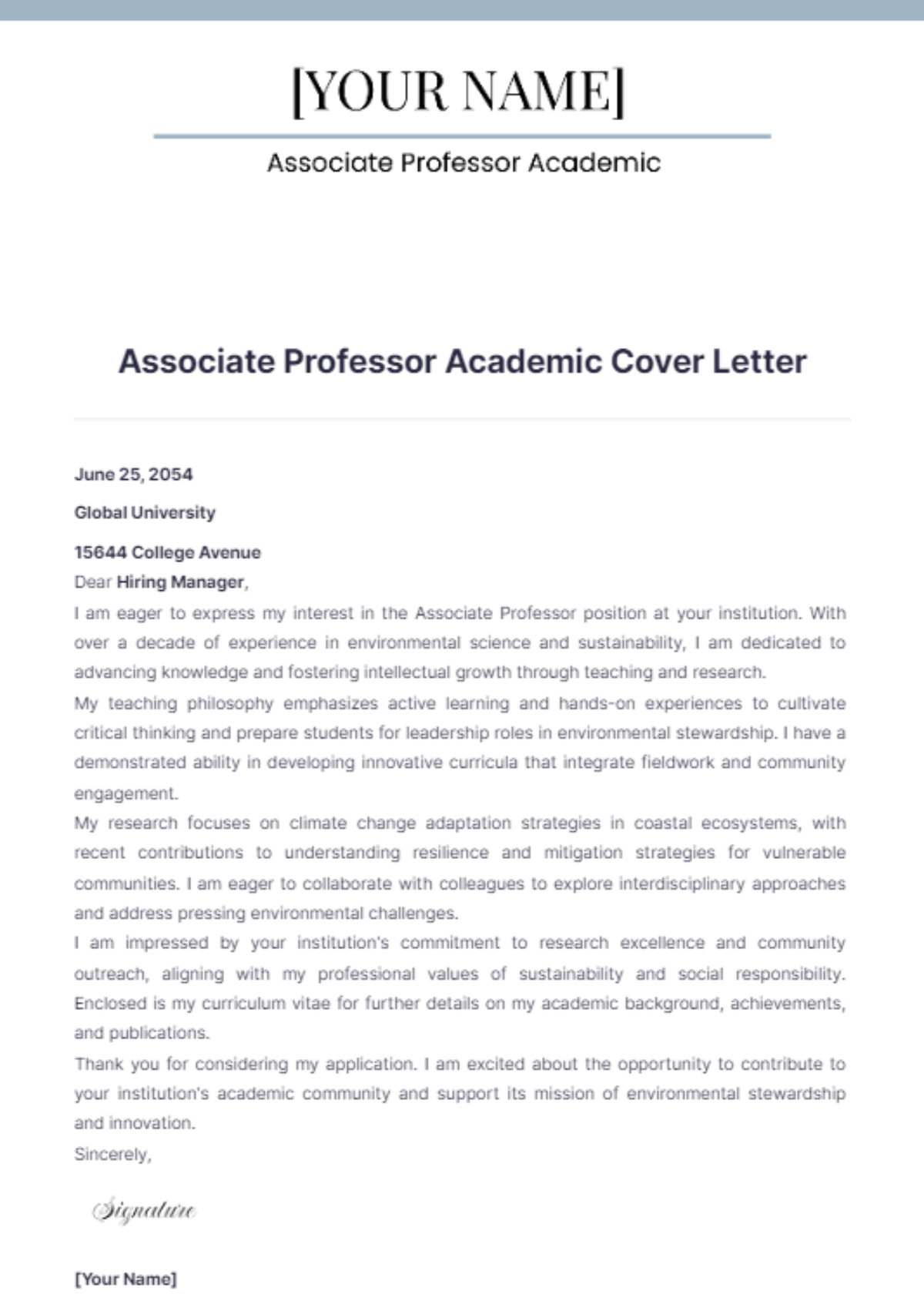 Associate Professor Academic Cover Letter