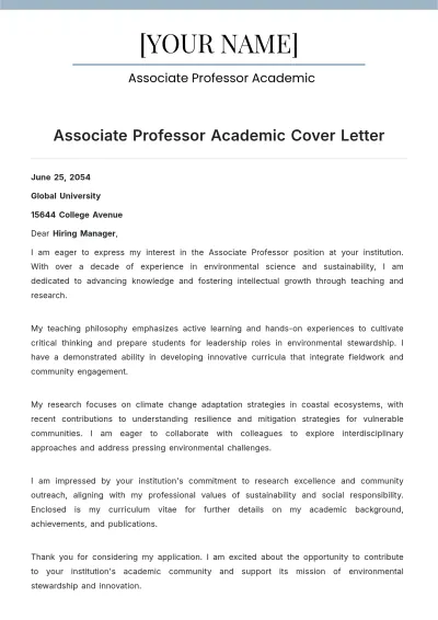 Free Associate Professor Academic Cover Letter to Edit Online