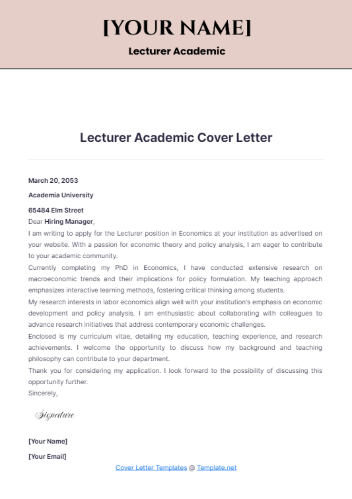 Lecturer Academic Cover Letter - Edit Online & Download