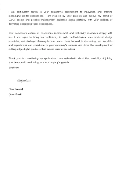 Free UX/UI Product Manager Cover Letter to Edit Online