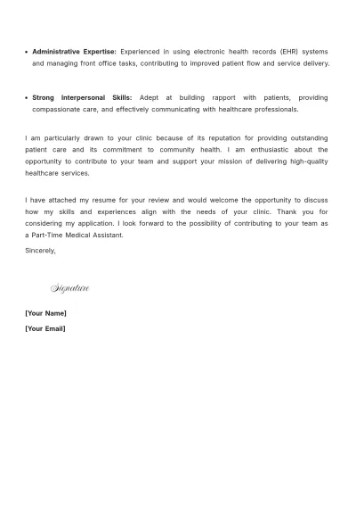 Free Medical Assistant Cover Letter For Part Time Job to Edit Online