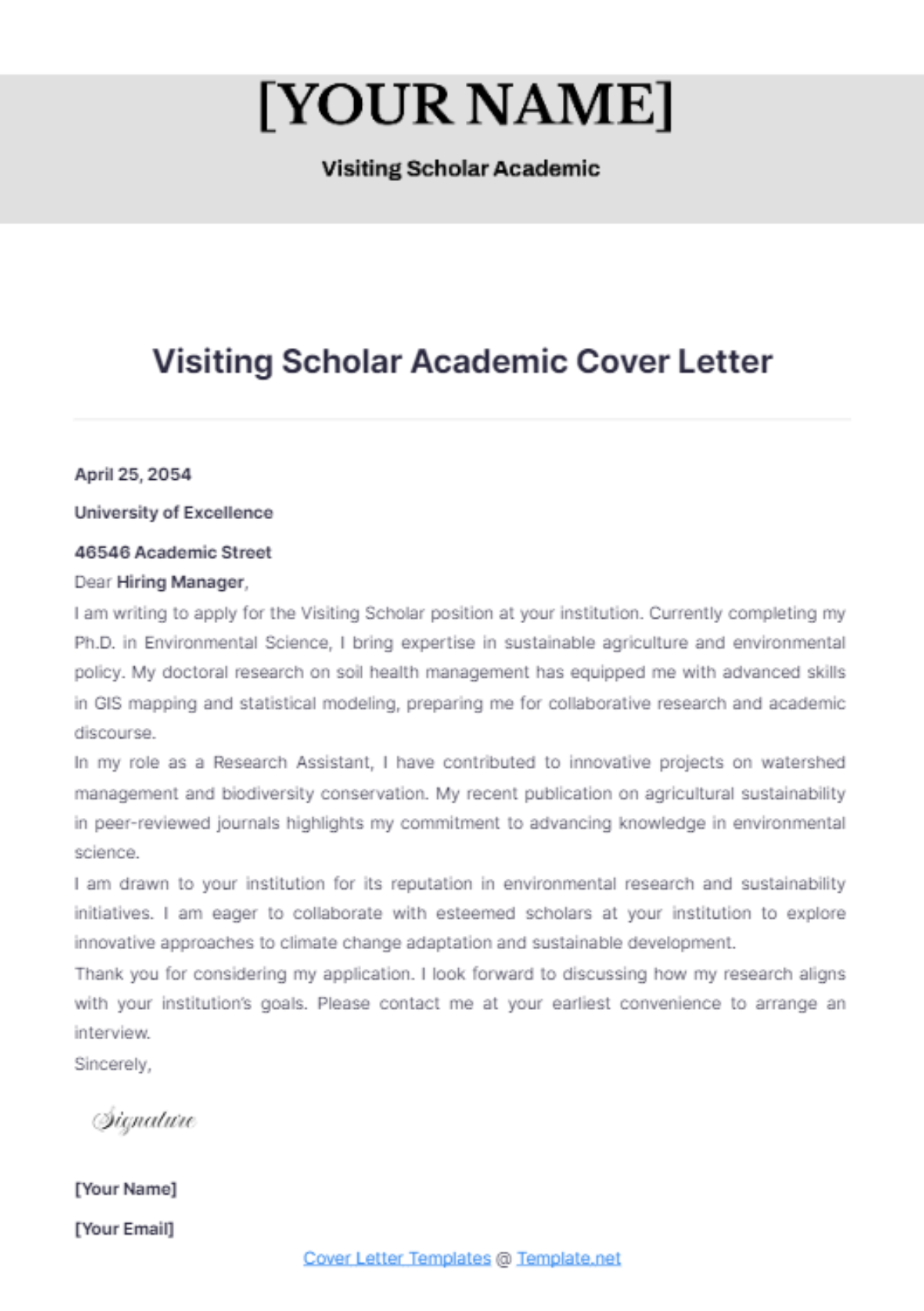 Visiting Scholar Academic Cover Letter - Edit Online & Download