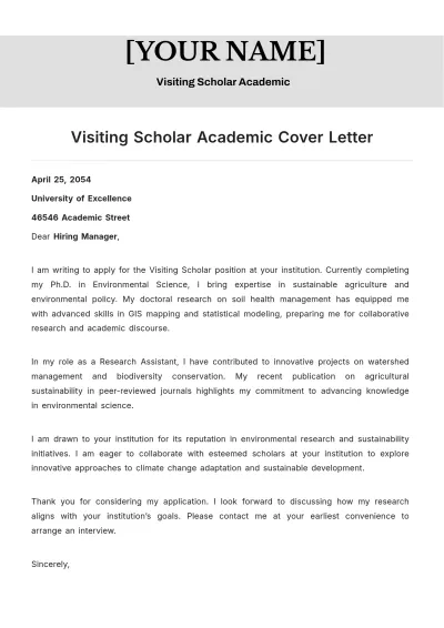Free Visiting Scholar Academic Cover Letter to Edit Online