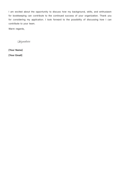 Free Bookkeeper Cover Letter For Part Time Job to Edit Online