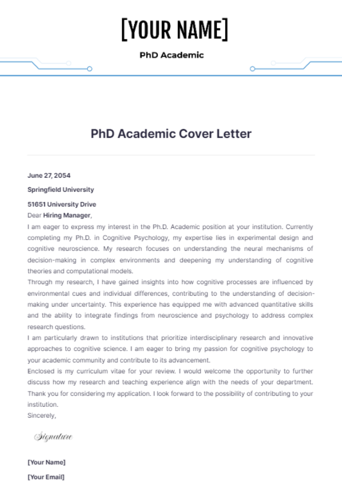 Phd Academic Cover Letter