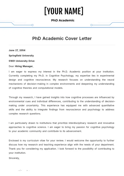 Free Phd Academic Cover Letter to Edit Online