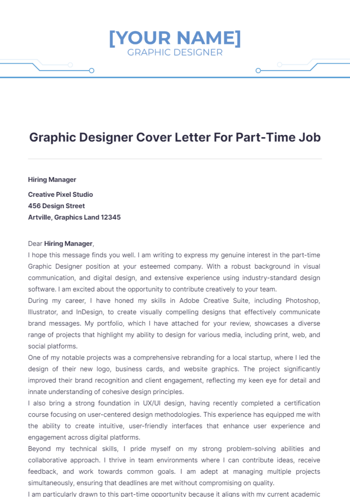 Graphic Designer Cover Letter For Part Time Job