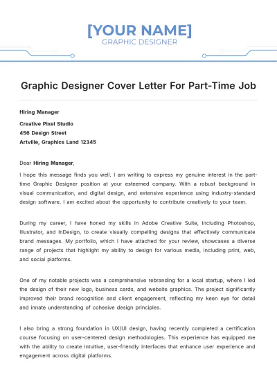 Free Graphic Designer Cover Letter For Part Time Job to Edit Online