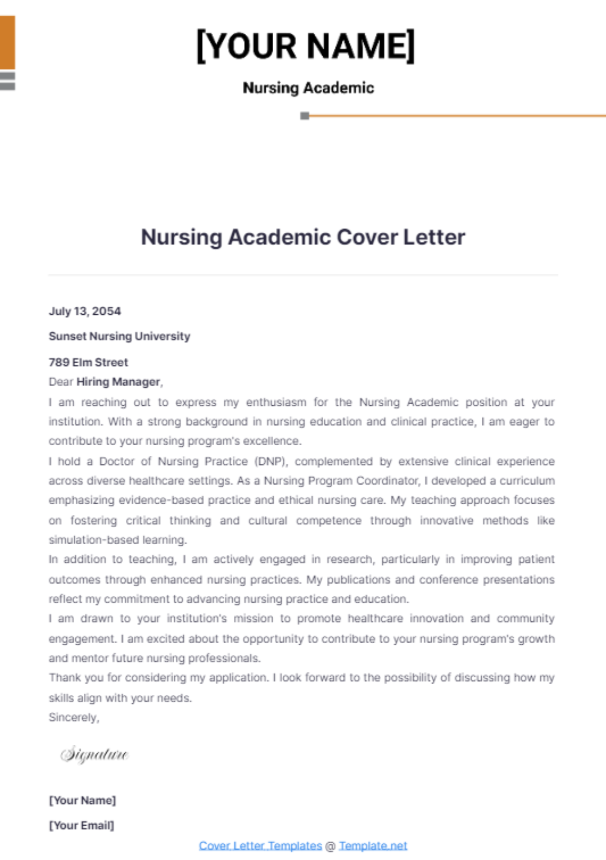 Nursing Academic Cover Letter