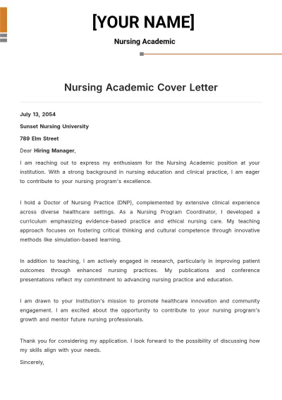 Free Nursing Academic Cover Letter to Edit Online