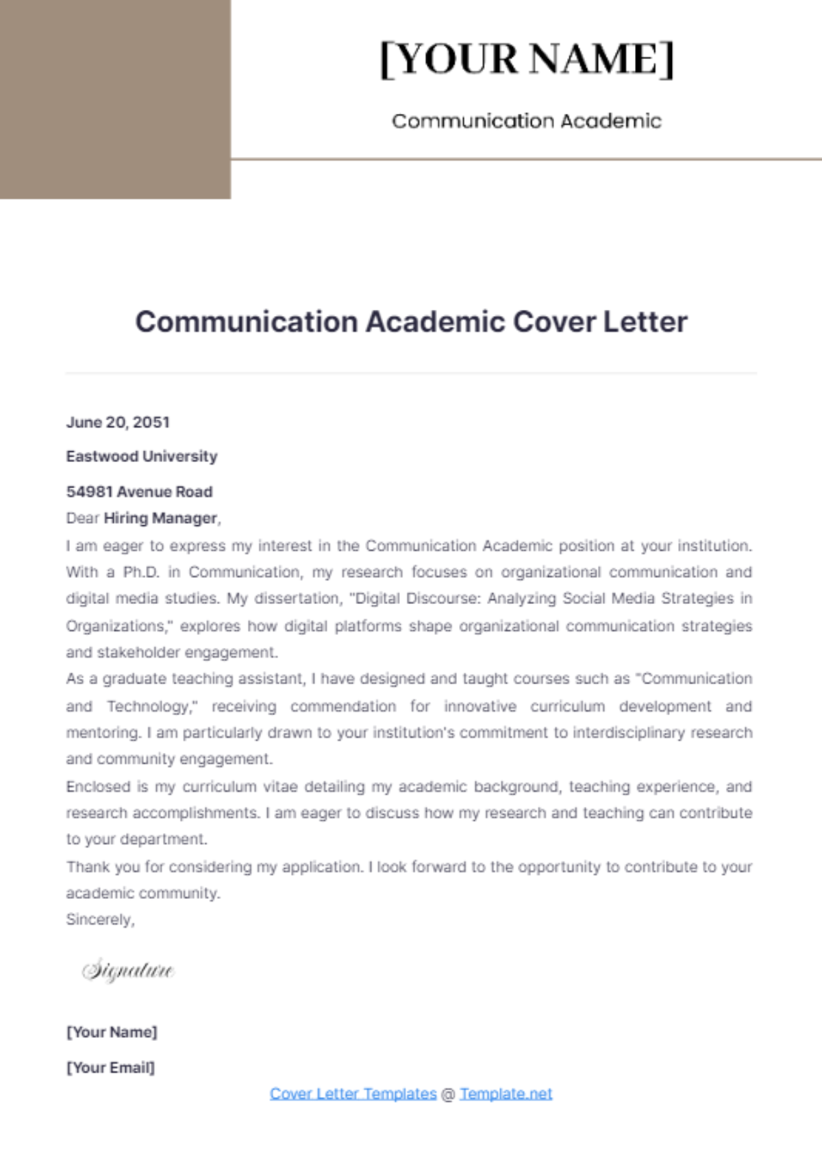 Communication Academic Cover Letter