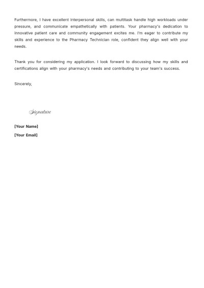 Free Pharmacy Technician Cover Letter For Part Time Job to Edit Online