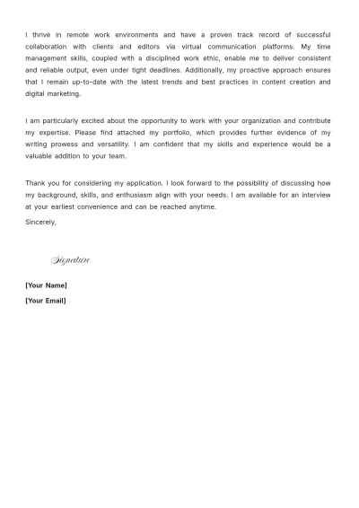 Free Freelance Writer Cover Letter For Part Time Job to Edit Online