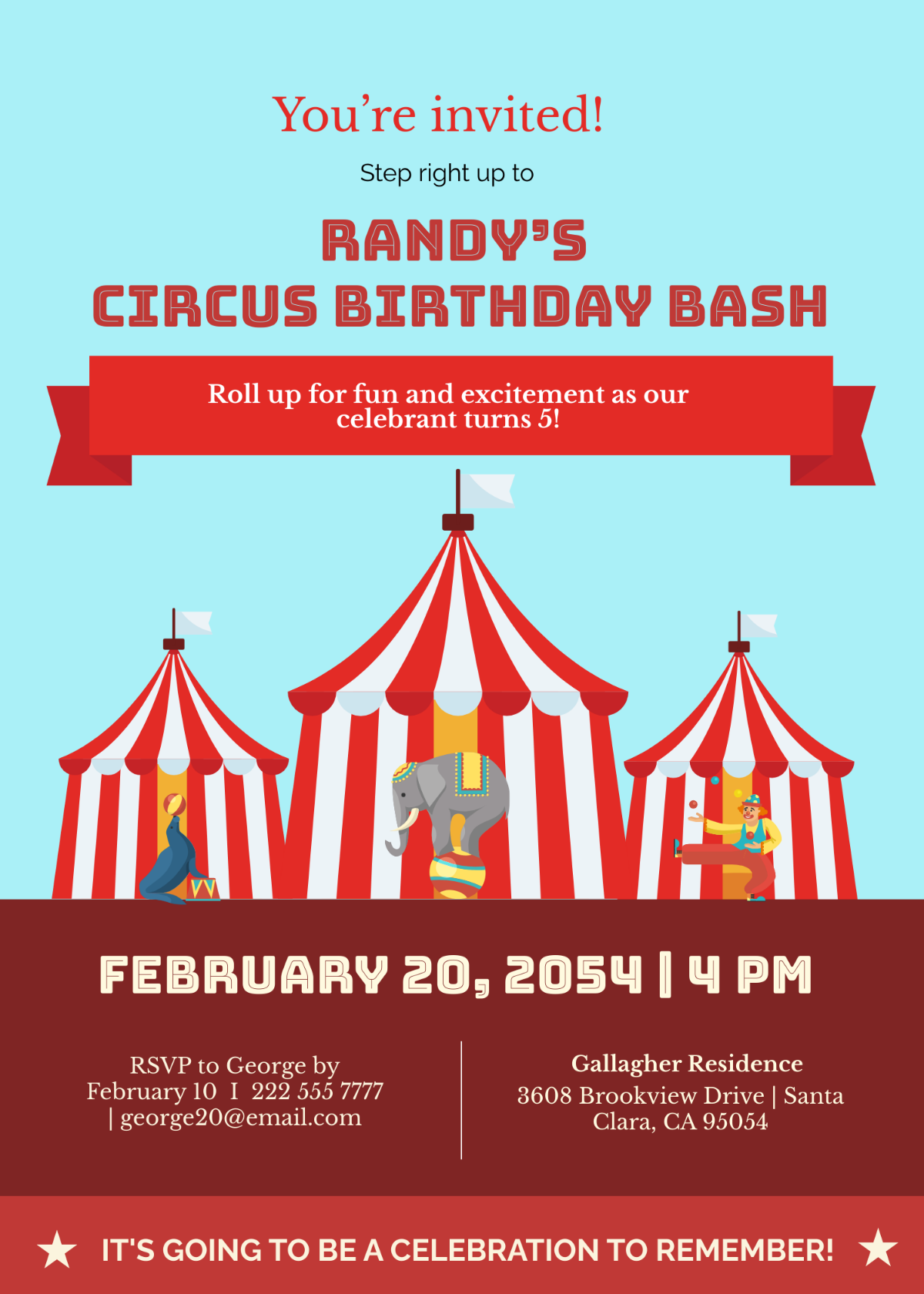 Mint Birthday Circus Invitation