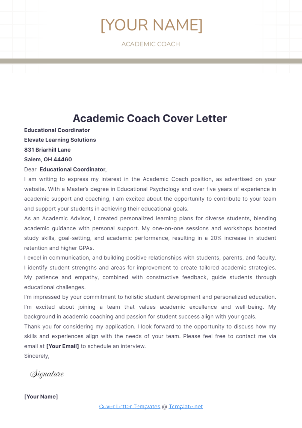 Academic Coach Cover Letter