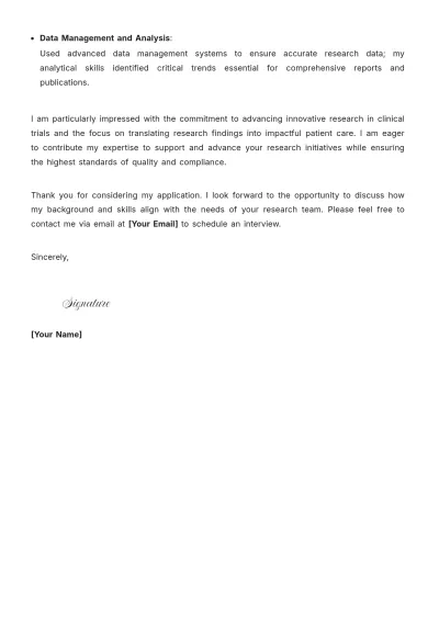 Free Academic Clinical Research Coordinator Cover Letter to Edit Online