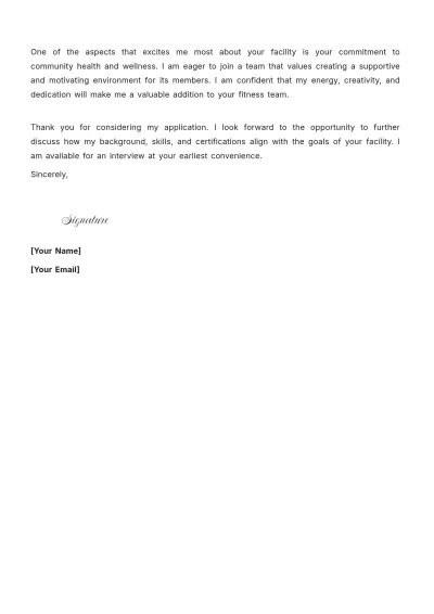 Free Fitness Instructor Cover Letter For Part Time Job to Edit Online