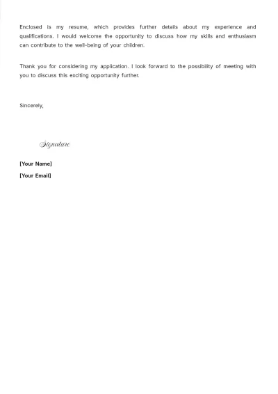 Free Nanny Cover Letter For Part Time Job to Edit Online
