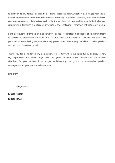Free Automotive Product Manager Cover Letter to Edit Online