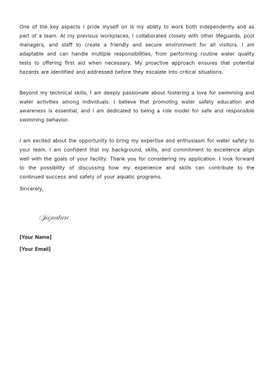 Free Lifeguard Cover Letter For Part Time Job to Edit Online