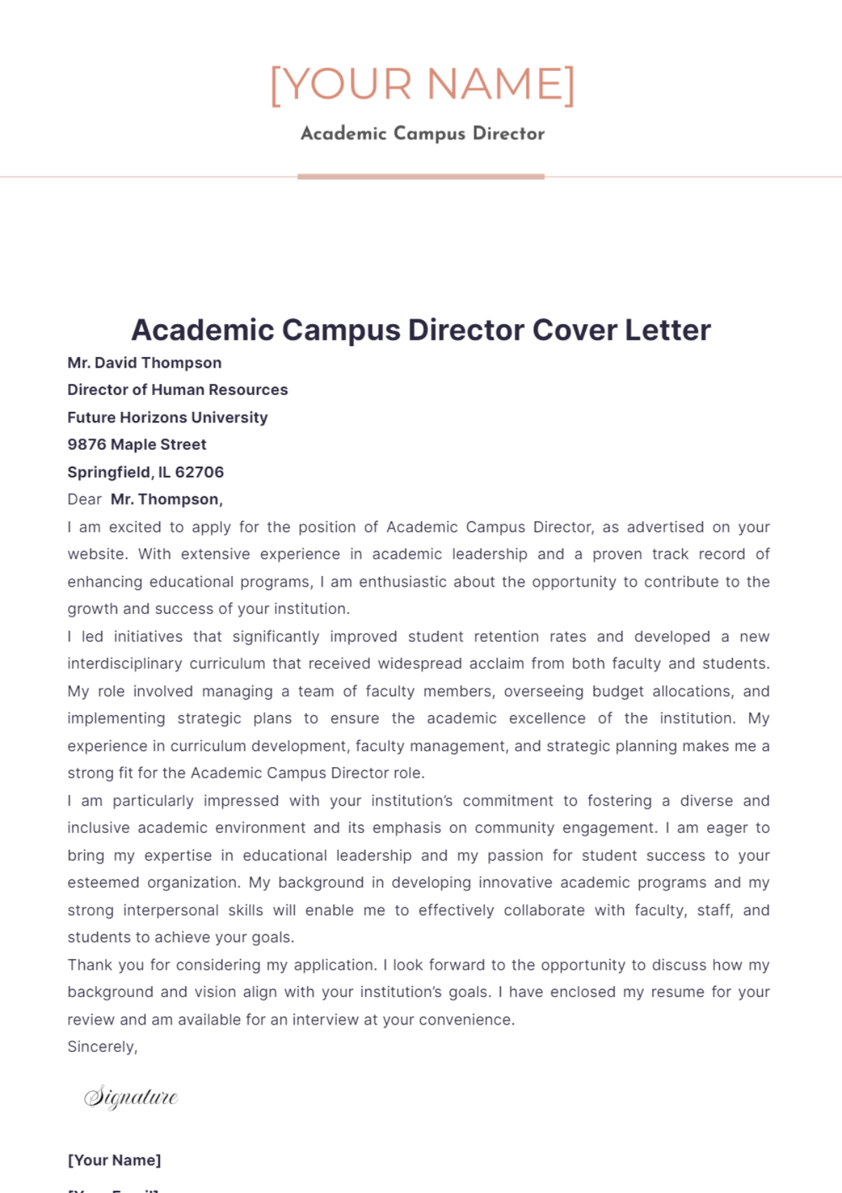 Academic Campus Director Cover Letter