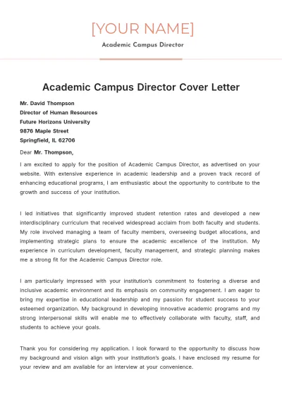Free Academic Campus Director Cover Letter to Edit Online