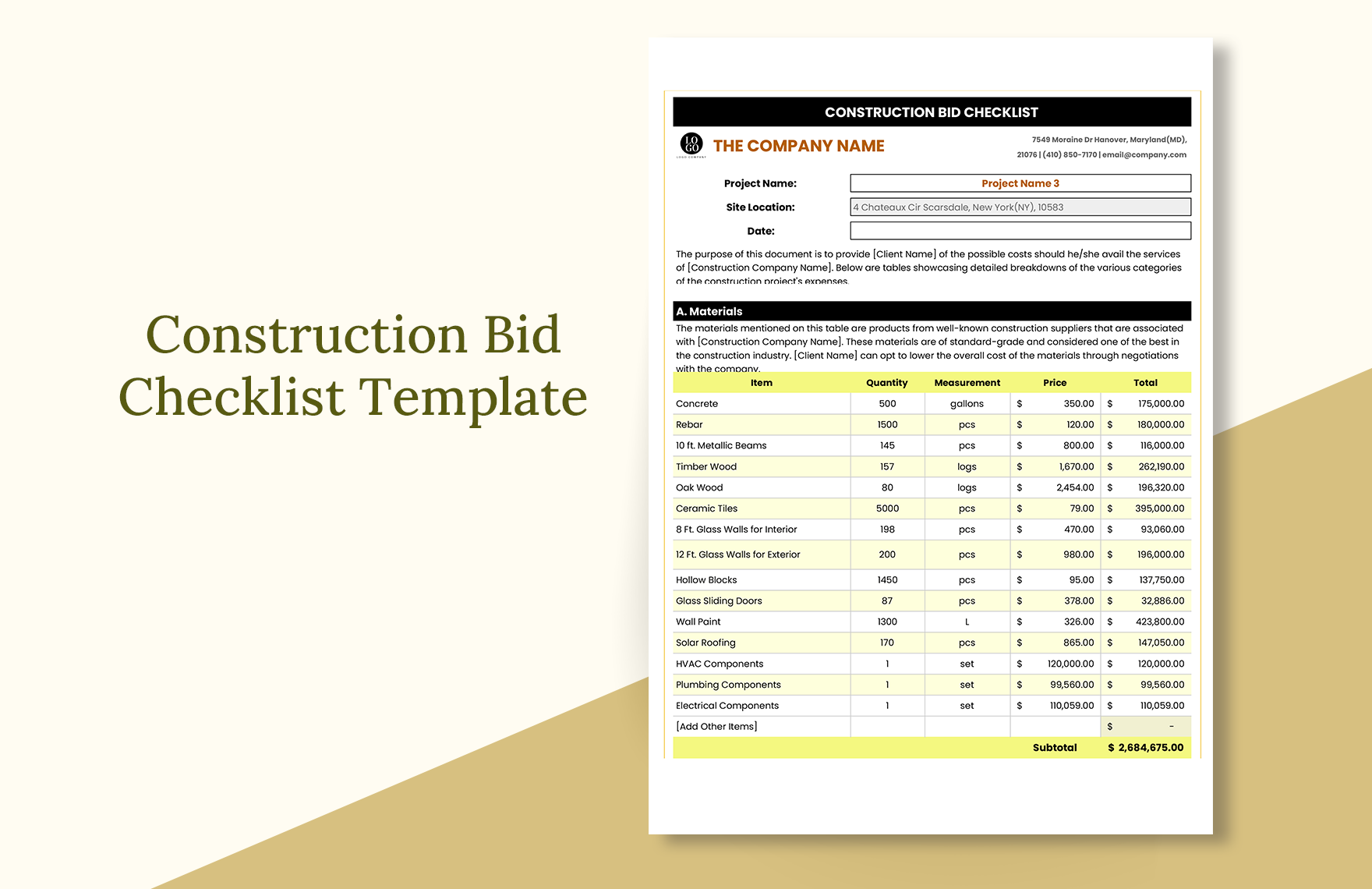 Construction Bid Checklist Template