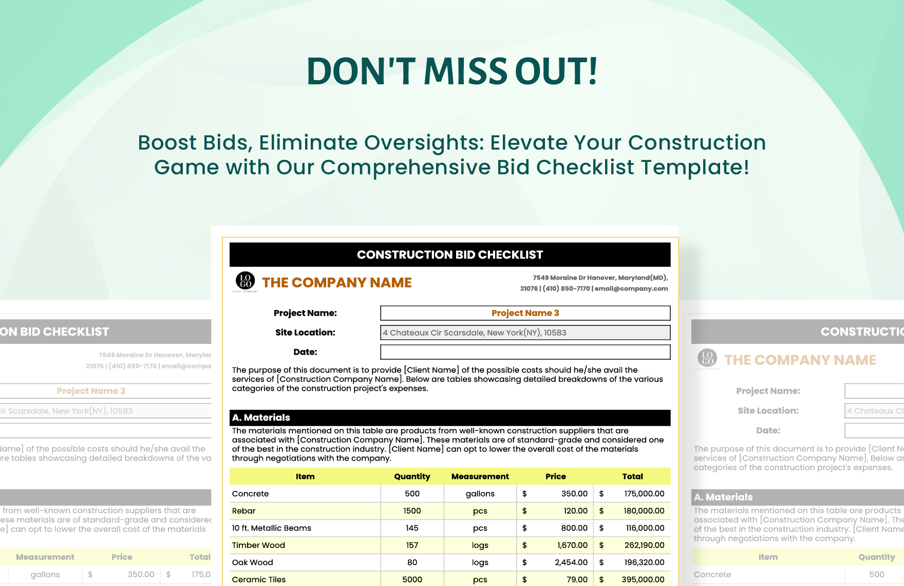 Construction Bid Checklist Template