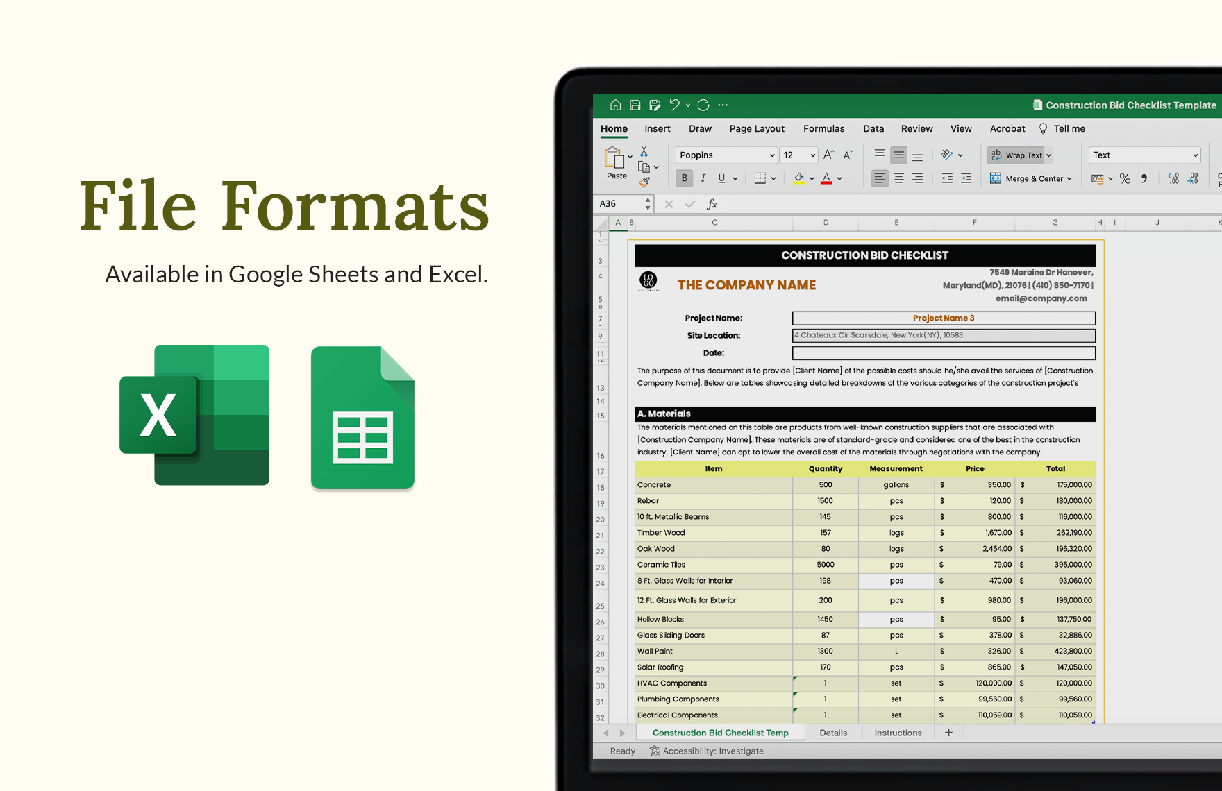 Construction Bid Checklist Template in Numbers, Pages, MS Excel, Google ...