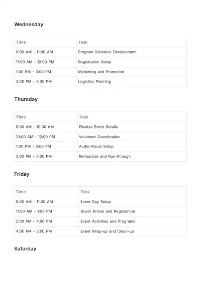 Free Weekly Event Planning Schedule Template to Edit Online