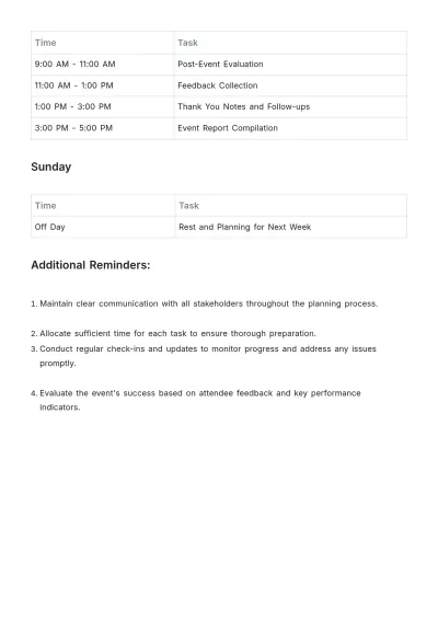 Free Weekly Event Planning Schedule Template to Edit Online