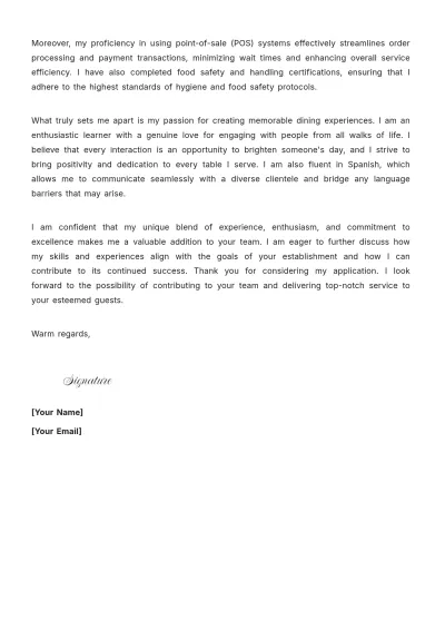 Free Server Cover Letter For Part Time Job to Edit Online