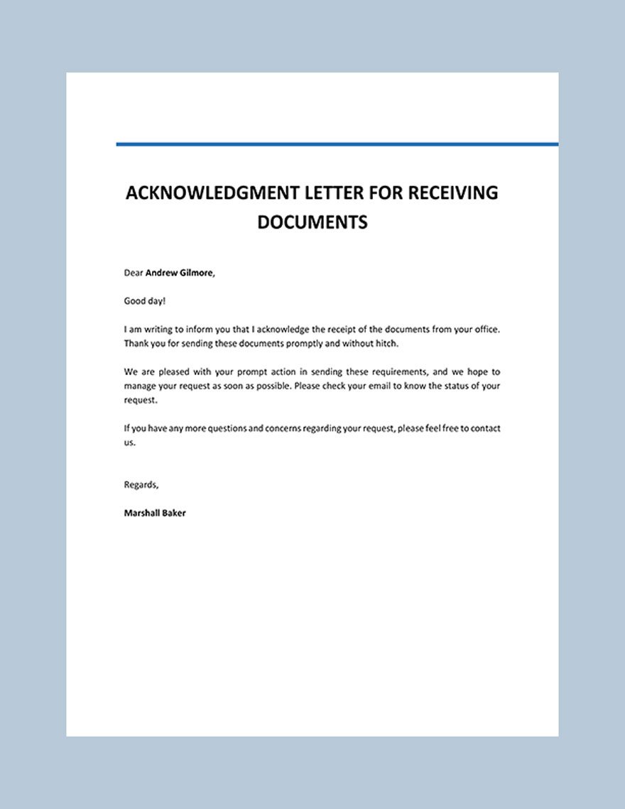 Acknowledgement Letter for Receiving Documents Template