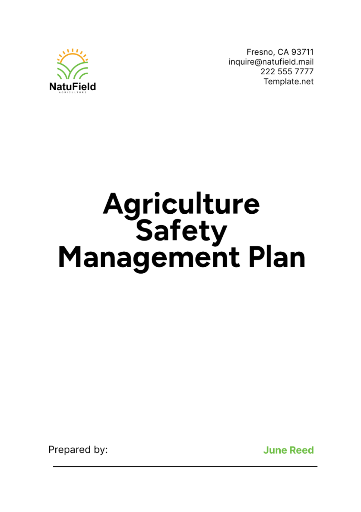 Agriculture Safety Management Plan Template