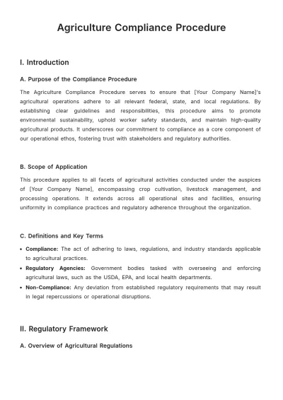 Free Agriculture Compliance Procedure Template to Edit Online