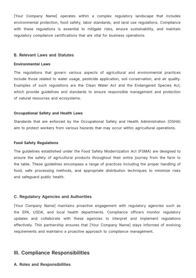 Free Agriculture Compliance Procedure Template to Edit Online