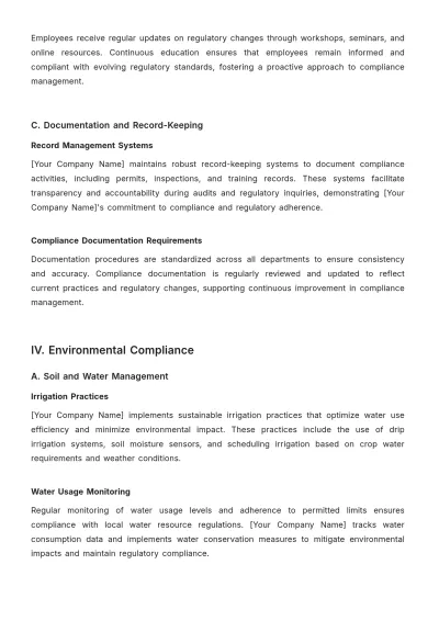 Free Agriculture Compliance Procedure Template to Edit Online