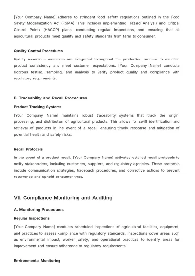 Free Agriculture Compliance Procedure Template to Edit Online