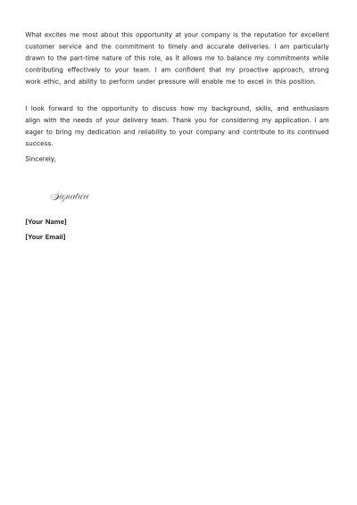 Free Delivery Driver Cover Letter For Part Time Job to Edit Online