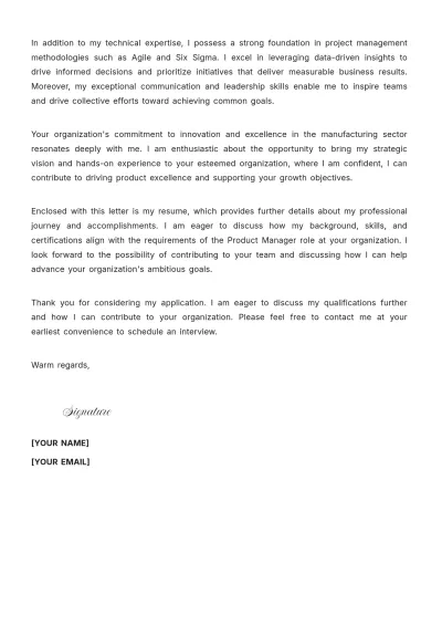 Free Manufacturing Product Manager Cover Letter to Edit Online